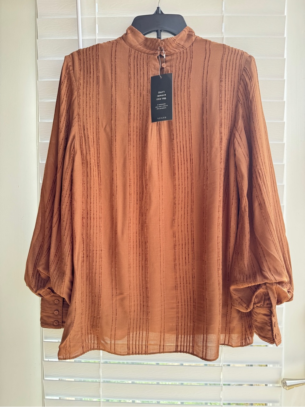 Brown Ribbed High-Neck Tunic Top - Picture 7 of 12